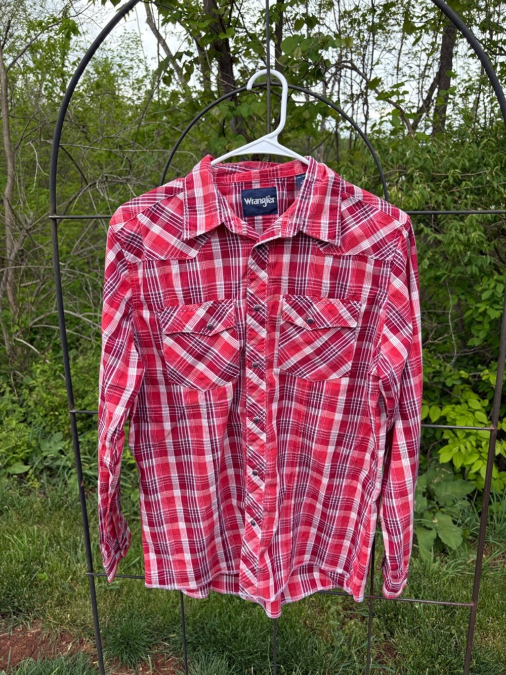 Wrangler Red White Plaid Casual Button-Down Shirt Youth Boys XXL Western Cowboy